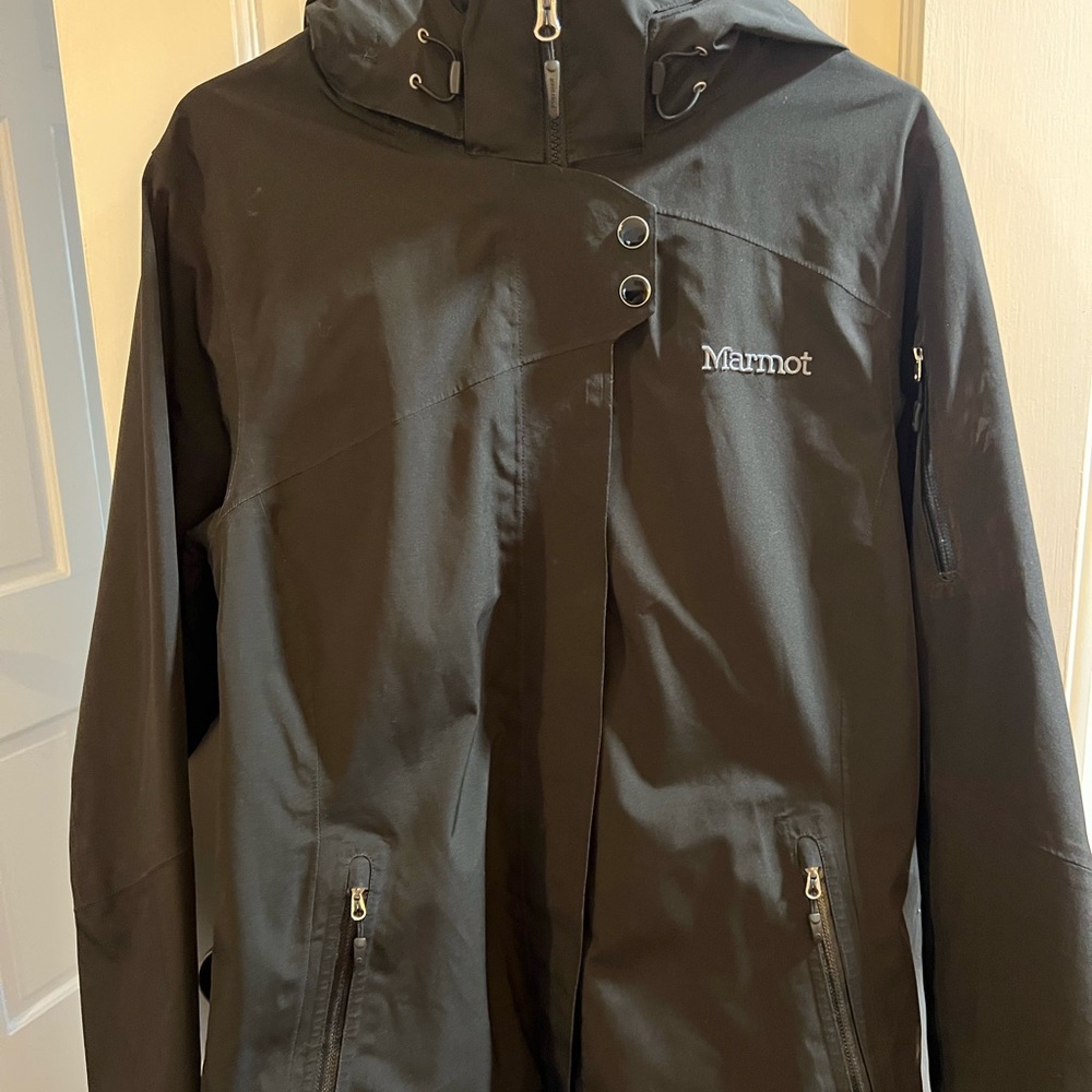 Women’s Marmot Black Hooded Ski Jacket Shell Sz Large